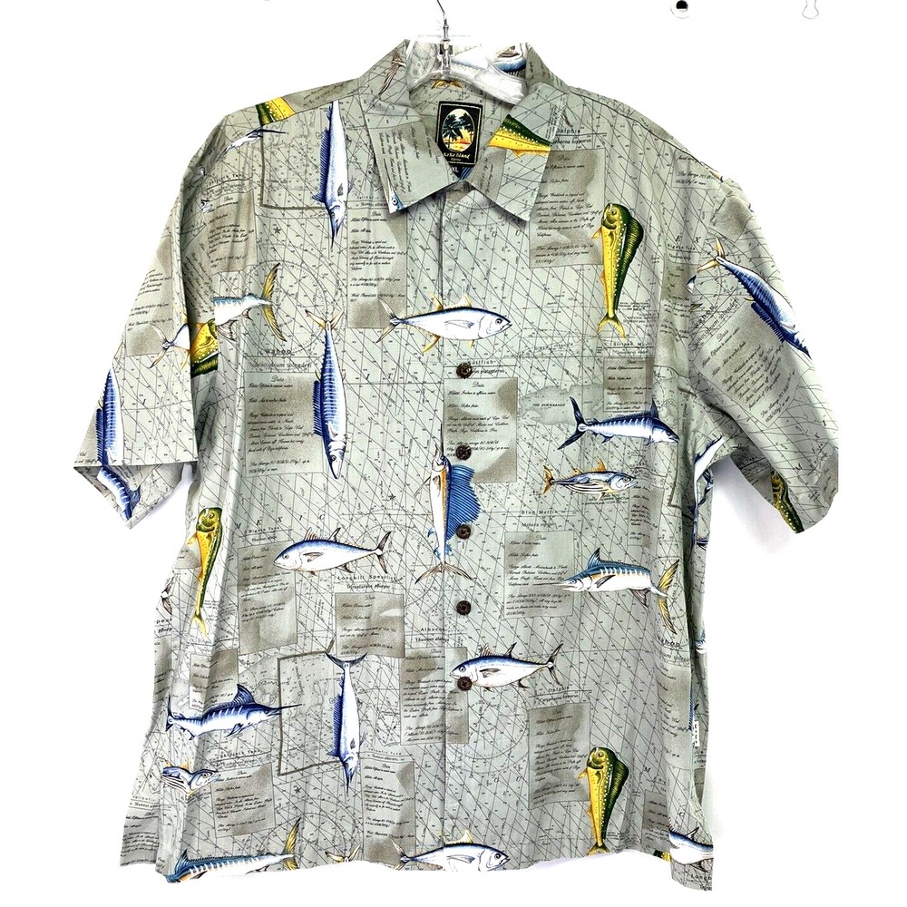 Koko Island Hawaiian Fish All Over Pattern Sz XL  Button Up Shirt (BB3) Vintage‎